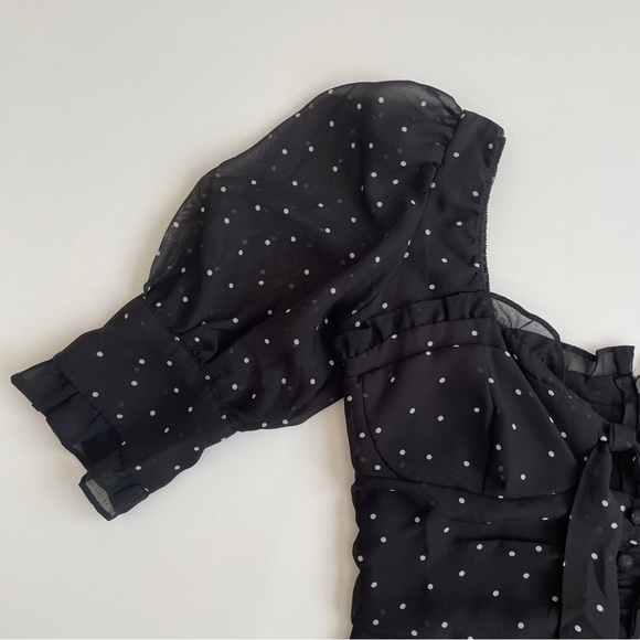 YesStyle Sinora Short-Sleeve Scoop Neck Dotted Mini Smock Dress - Picture 9 of 16